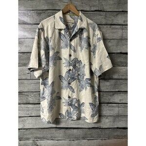 Tommy Bahama Hawaiian Button Up Shirt 100% Silk Blue and Cream Floral